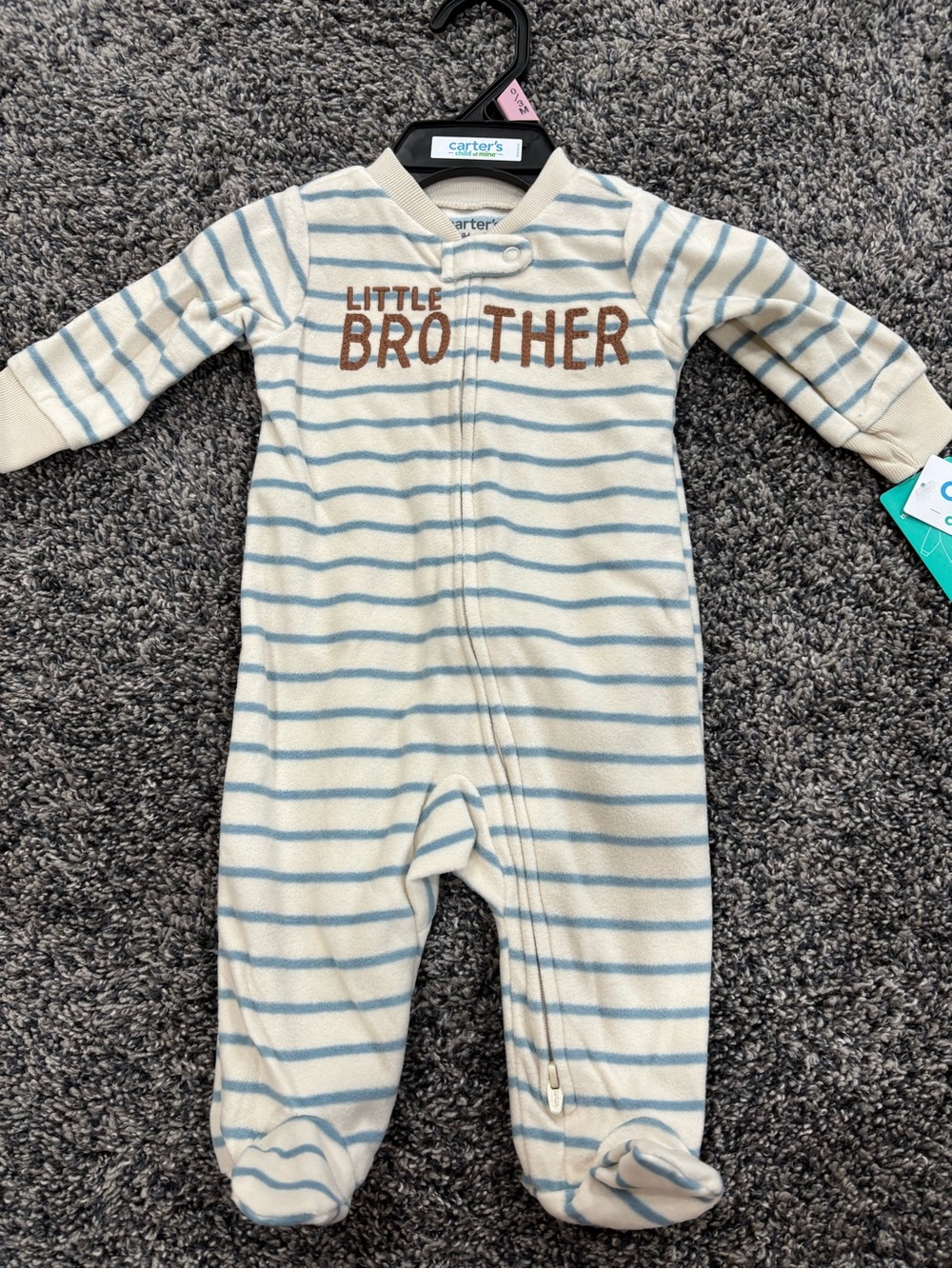 Carter's Cream and Light Blue Striped 'Little Brother' Footed One-Piece
